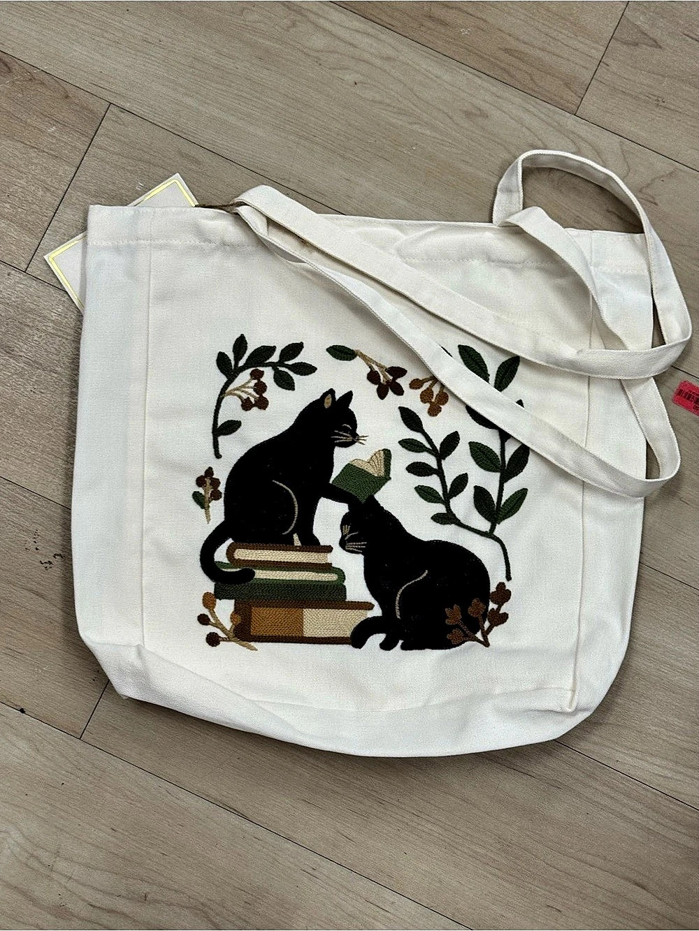 Floral Cat Print Tote in White & Black